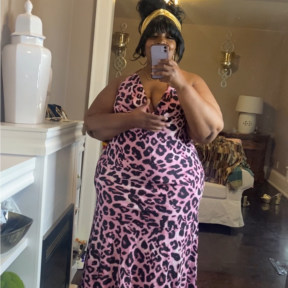 Rebdolls Pink Leopard Print Midi Dress
